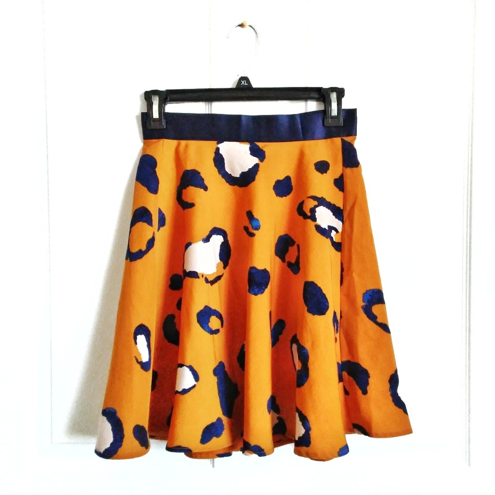 Phillip Lim Orange & Navy Cheetah Print Skirt